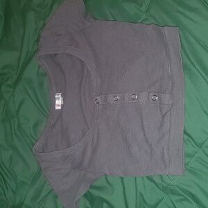 XS Gray U Cut Buttoned Crop Top